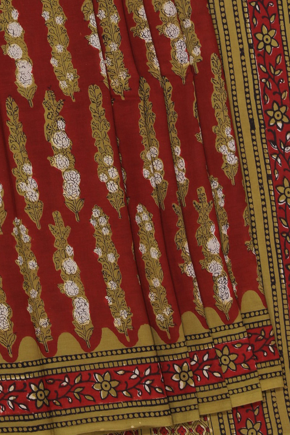 Image of Red Bagru Cotton saree